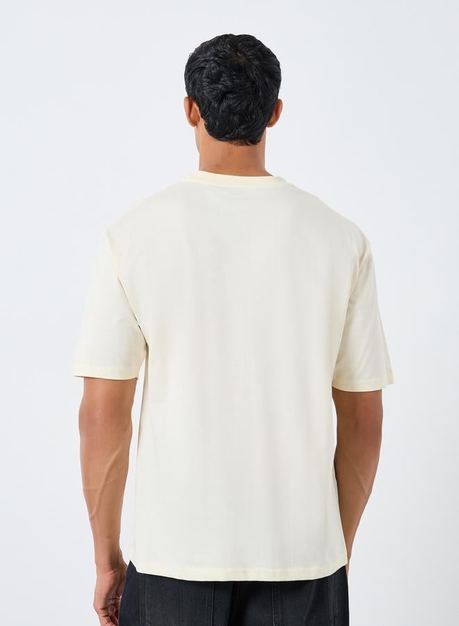 Styli Men Cream Embroidered Oversized T-Shirt - Image 4